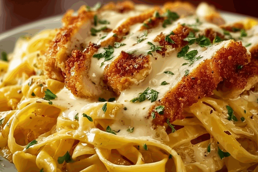 Crispy Chicken Alfredo Fettuccine