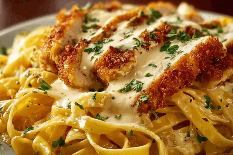 Crispy Chicken Alfredo Fettuccine