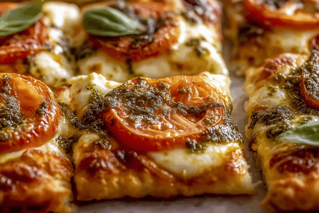 Pesto Caprese Puff Pastry Pizza