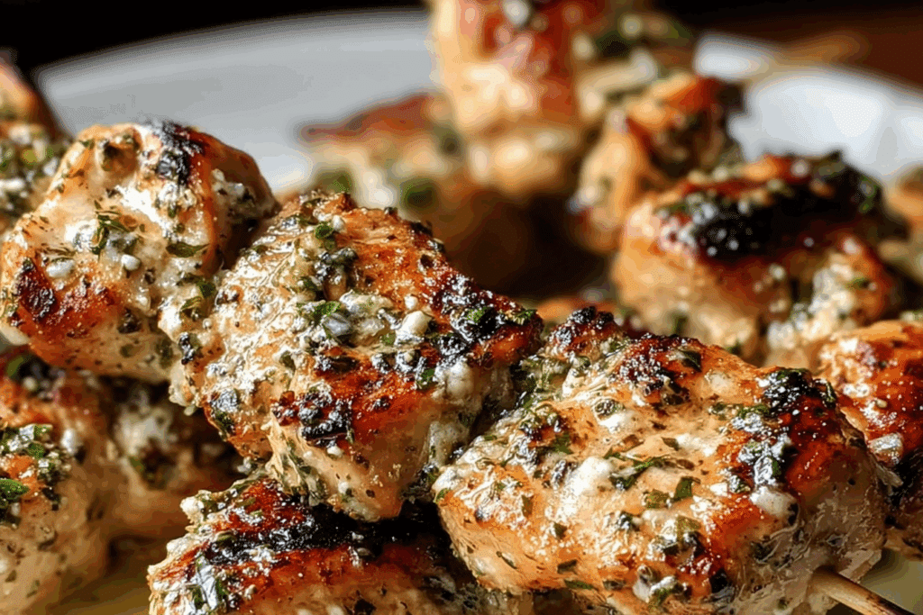 Grilled Ranch Garlic Parmesan Chicken Skewers