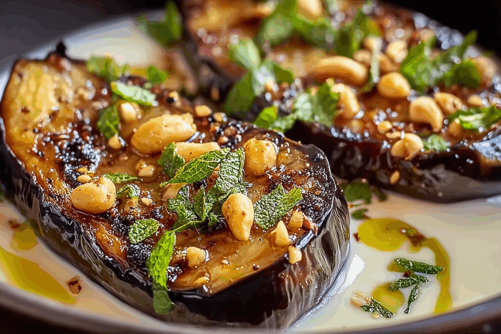Honey-Garlic Eggplant Dippers with Cashew-Lime Cream
