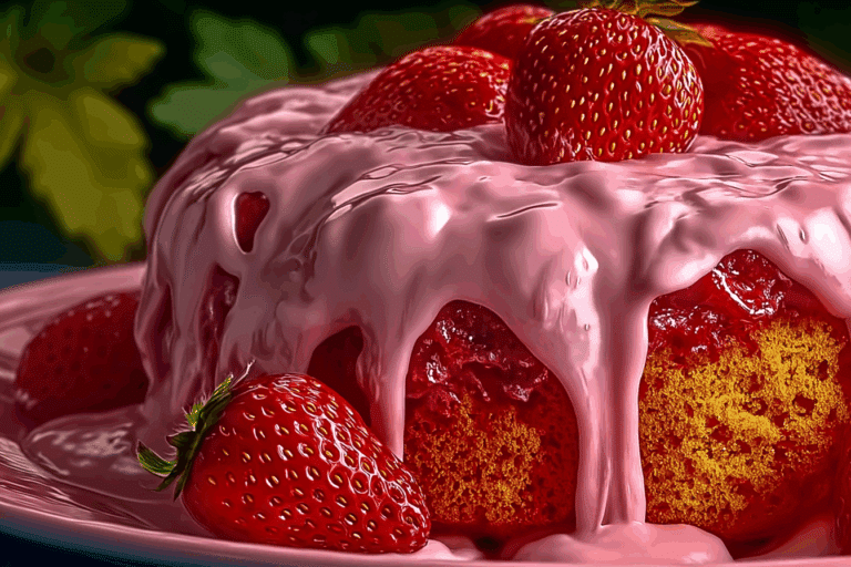 Strawberry Honeybun Cake with Strawberry Cream Icing