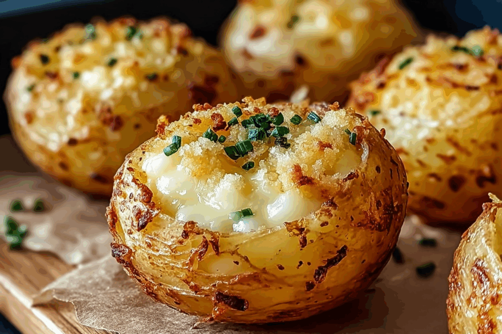Crispy Potato & Cheese Bombs with Garlic Butter