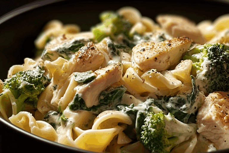 Creamy Chicken and Spinach Pasta with Broccoli