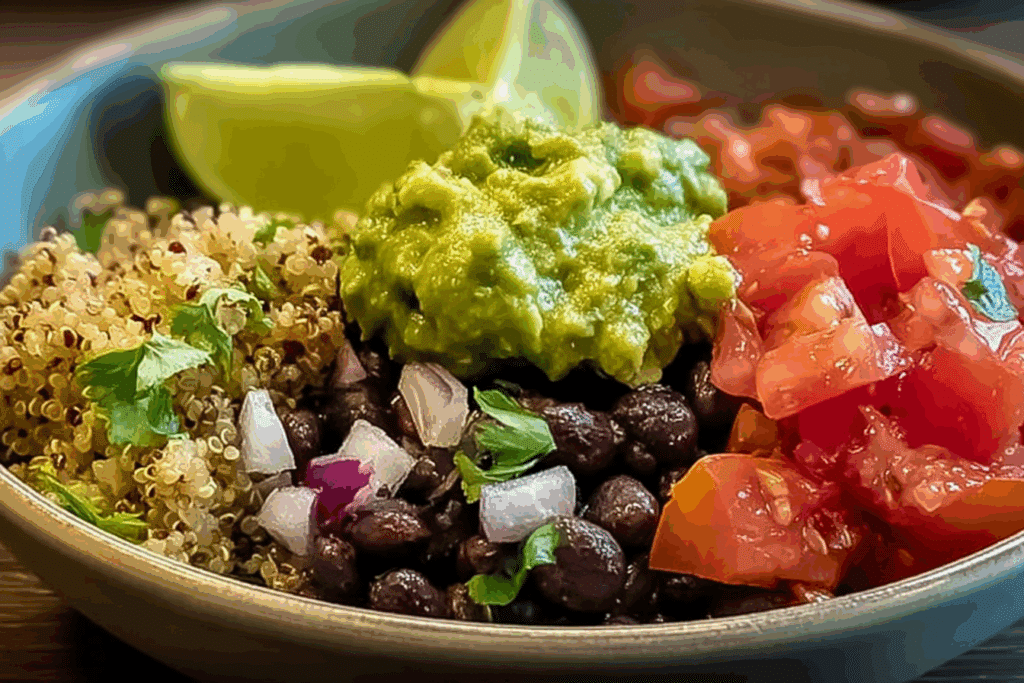 Black Bean & Quinoa Bowl with Guacamole and Veggies