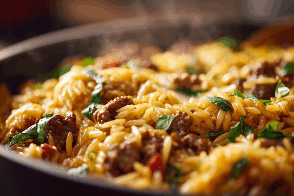 One-Pot Cheeseburger Orzo Skillet