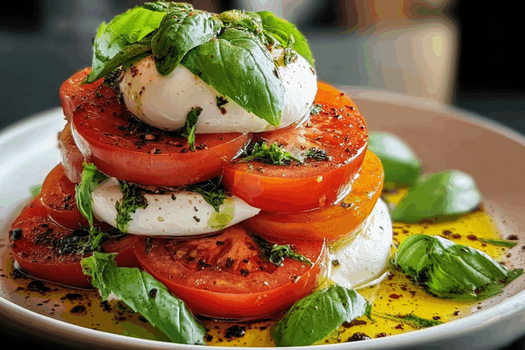 Tomato, Burrata, and Basil Salad Stack
