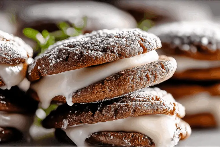 Gingerbread Crinkle Cookie Sandwiches with Vanilla Bean Frosting