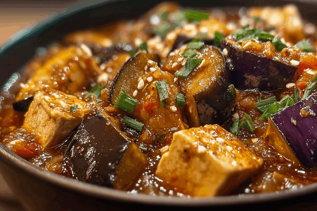 Spicy Garlic Aubergine (Eggplant) & Tofu Stew
