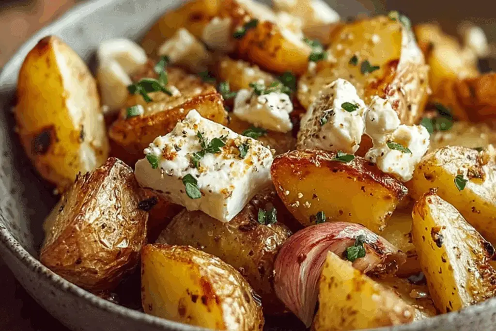Roasted Potatoes with Baked Feta and Garlic