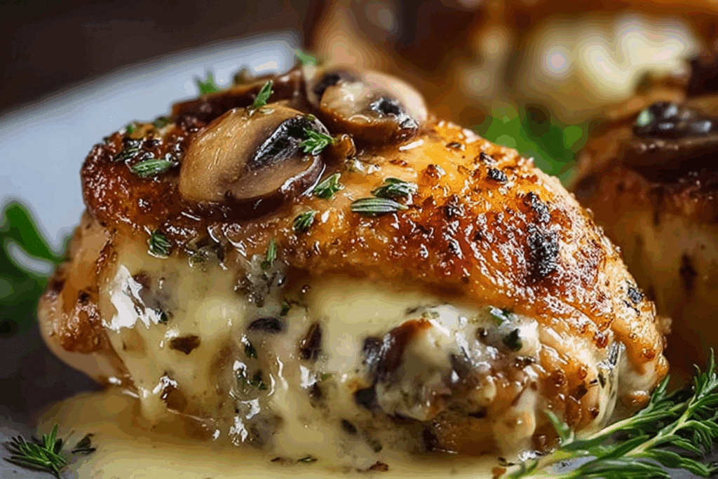 Cheesy Garlic Butter Mushroom Stuffed Chicken