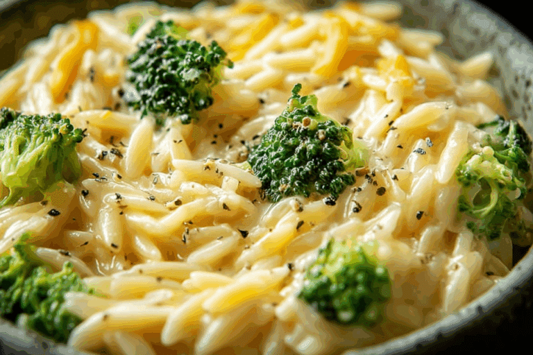 Creamy Broccoli Cheddar Orzo