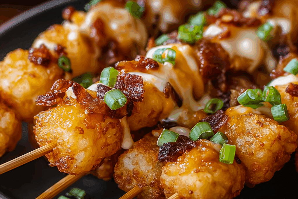 Loaded Tater Tots on Shareable Skewers