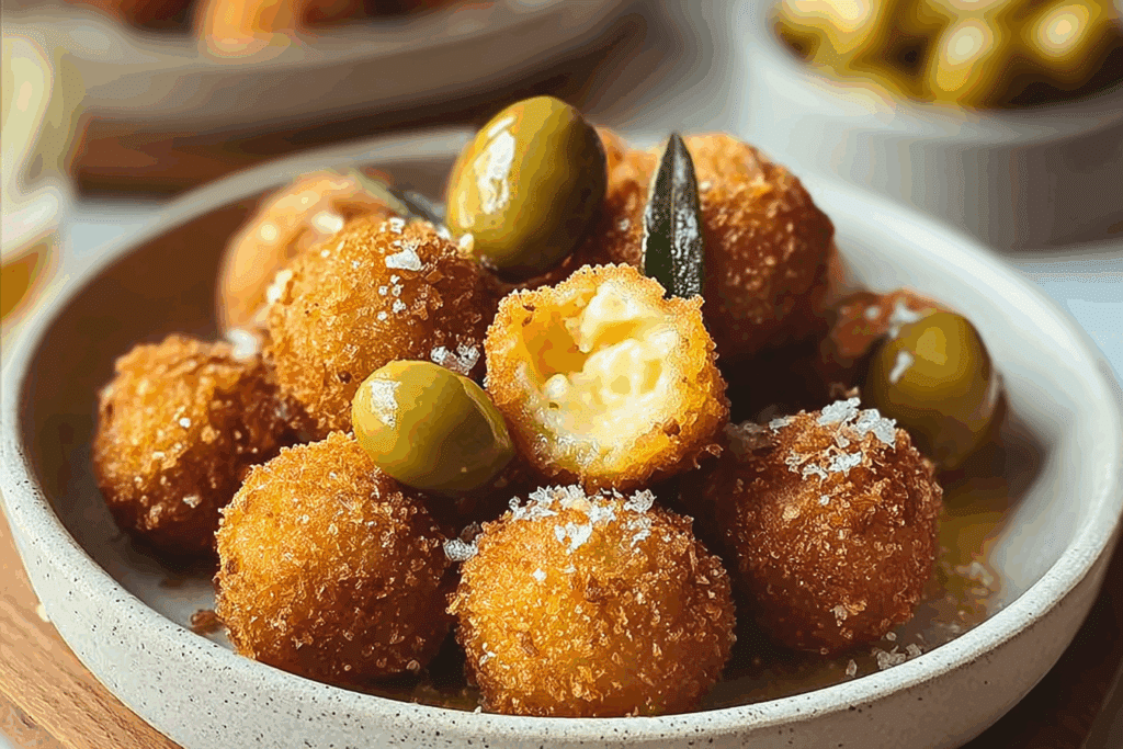 Cheese Stuffed Fried Olives Appetizer