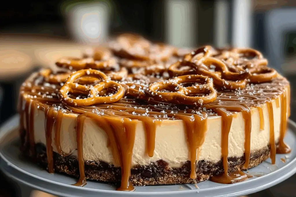 Salted Caramel Pretzel Cheesecake