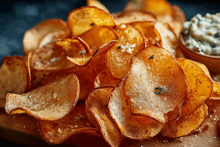 Homemade Potato Chips with Gorgonzola Cheese Sauce