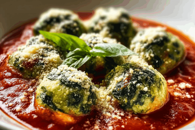 Malfatti (Italian Spinach Ricotta Dumplings) with Napoli Sauce