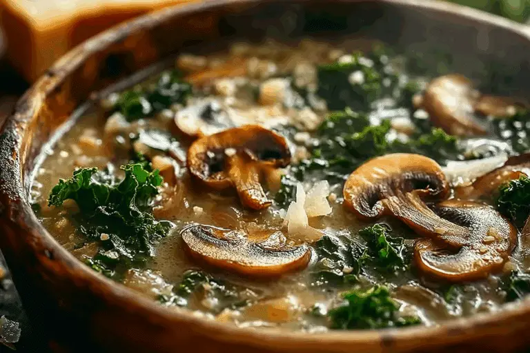 Wild Mushroom, Caramelized Onion & Kale Soup