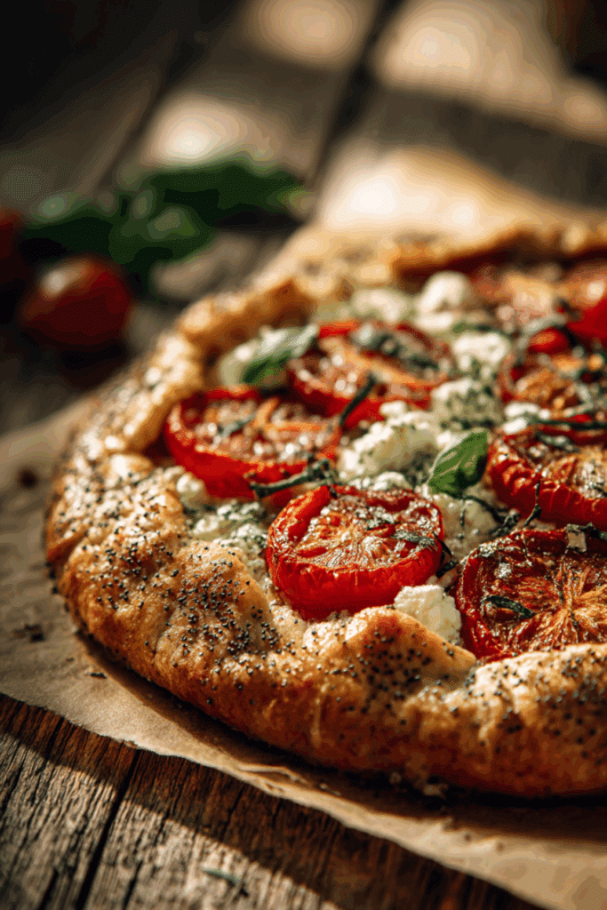 Tomato and Basil Galette with Feta and Poppy Seed Pastry