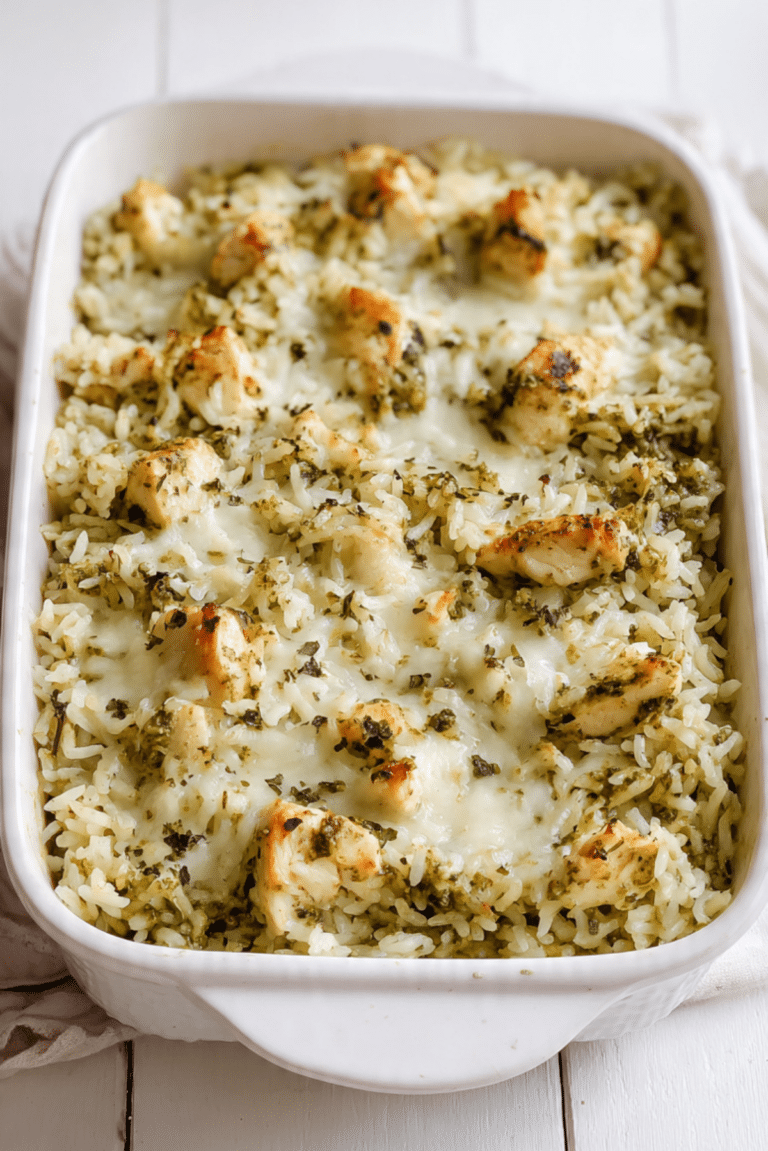 Creamy Pesto Chicken Rice Bake