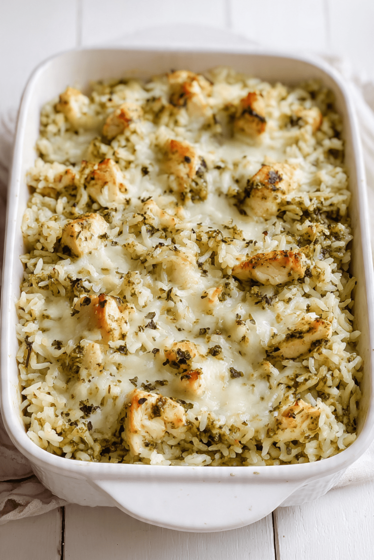 Creamy Pesto Chicken Rice Bake