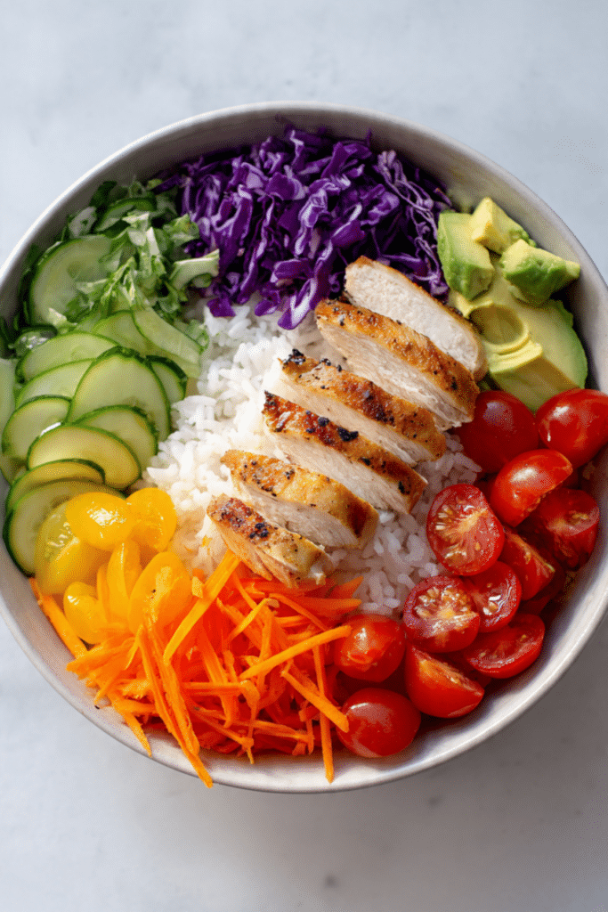 Rainbow Chicken Rice Bowl