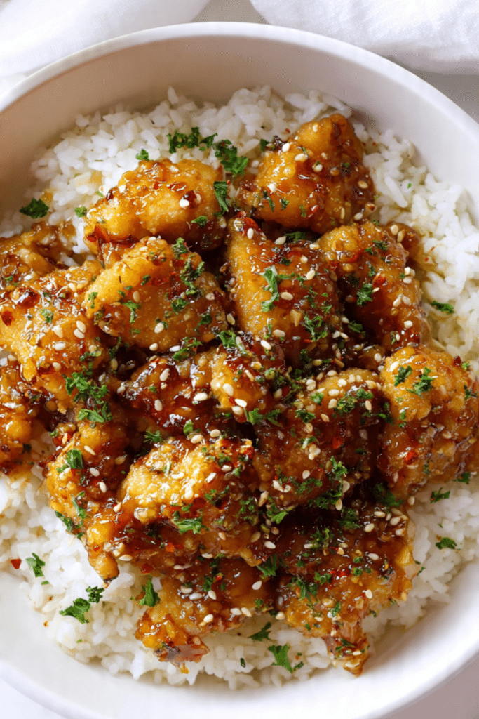 Sticky Honey Garlic Chicken Rice Skillet
