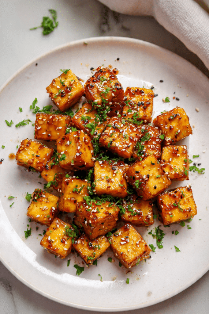 Crunchy Spicy Garlic Tofu Cubes