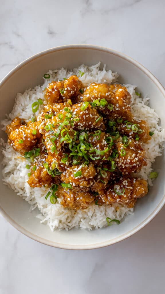 Crispy Honey Garlic Chicken Rice Bowl