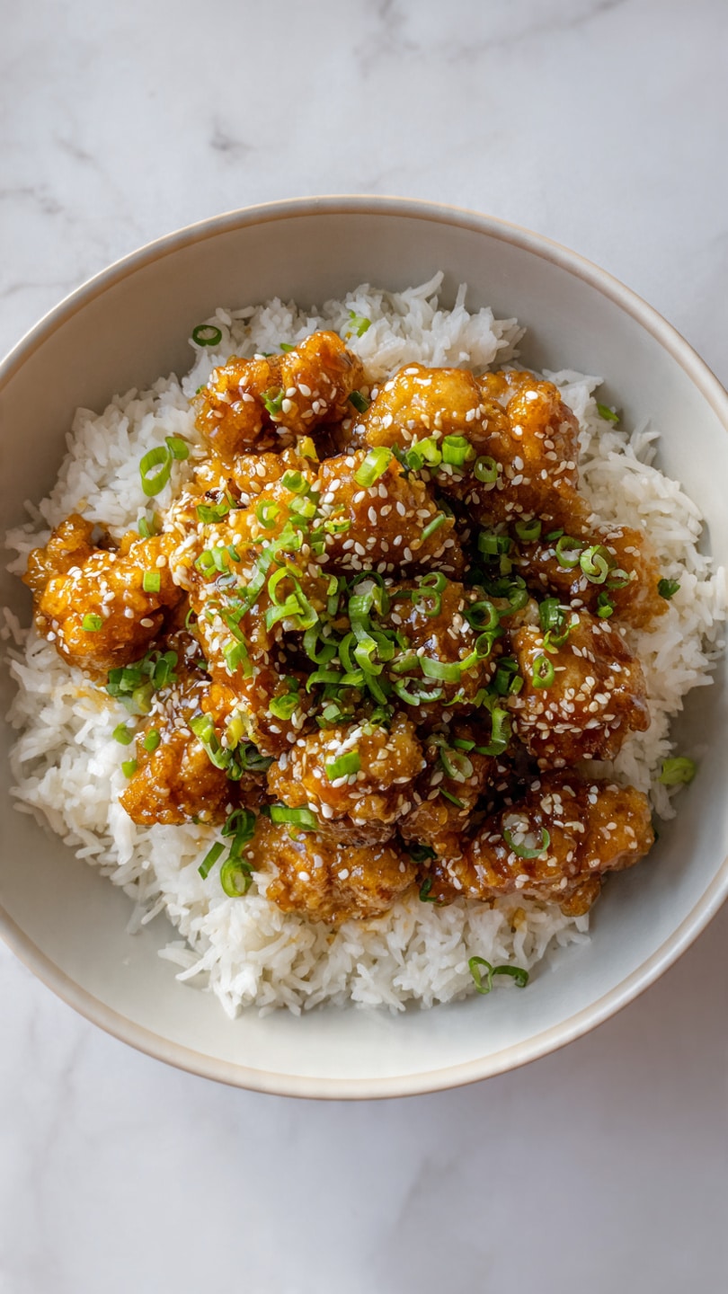 Crispy Honey Garlic Chicken Rice Bowl