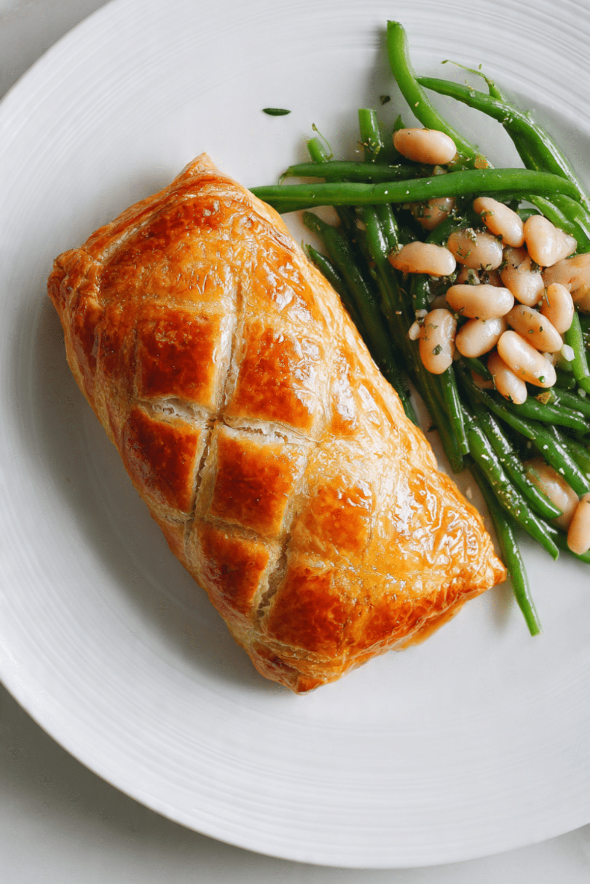Salmon En Croute with Warm Bean Salad