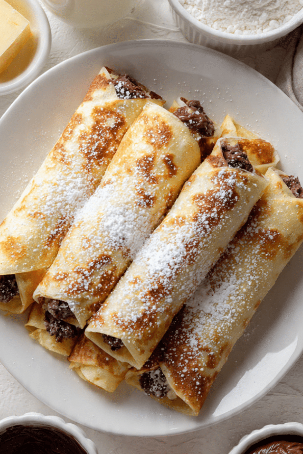 Chocolate Stuffed Pancake Rolls
