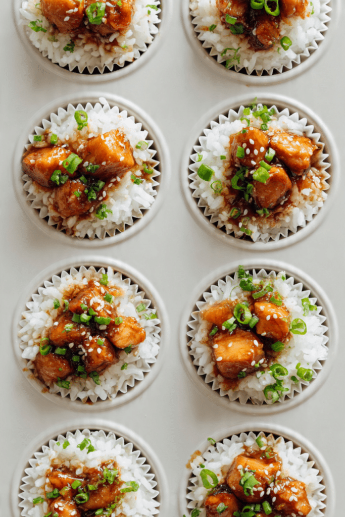 Honey Garlic Chicken Rice Cups