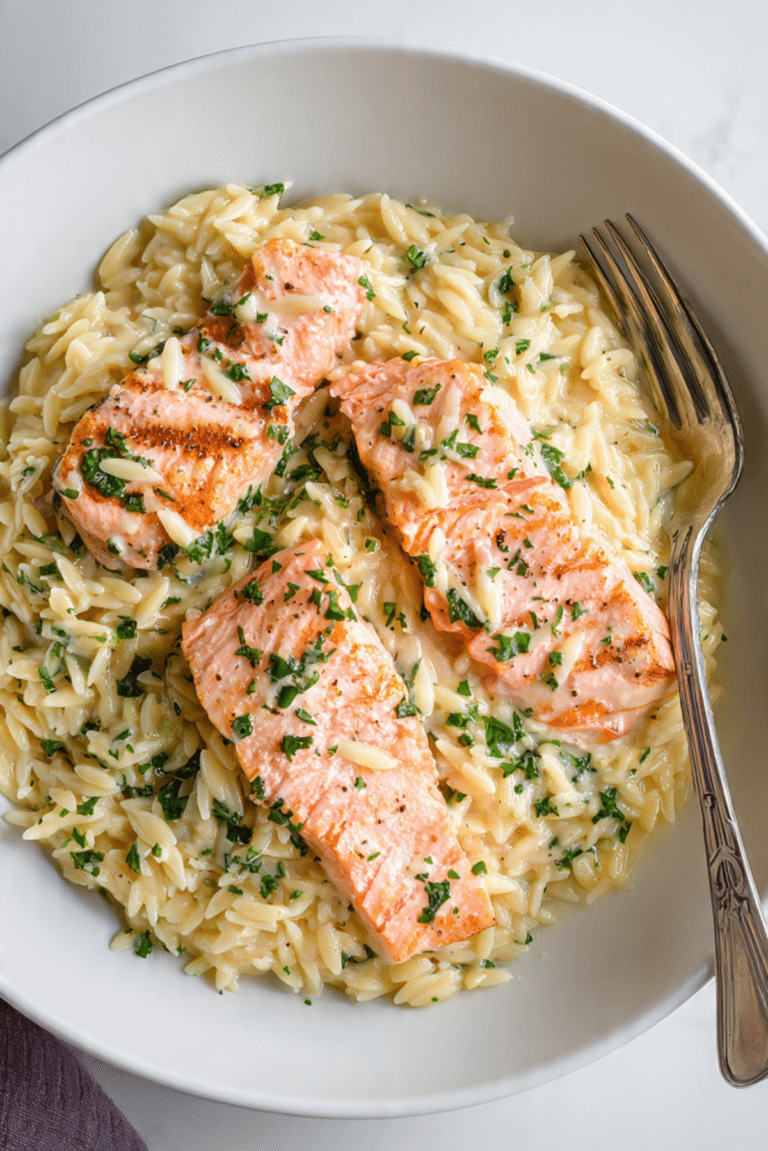 Creamy Garlic Orzo with Salmon