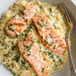 Creamy Garlic Orzo with Salmon